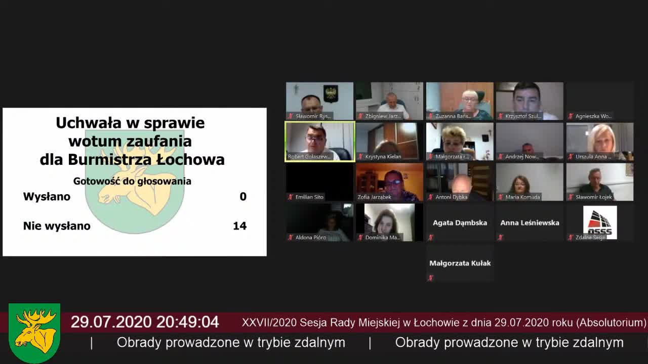 Sesja XXVII/2020 Rady Miejskiej w Łochowie (Absolutorium)