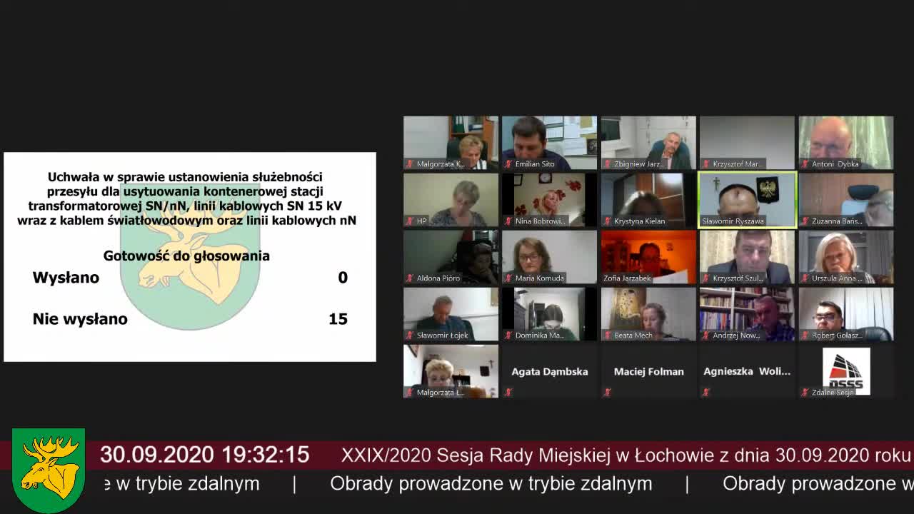 XXIX/2020 Zwyczajna Sesja Rady Miejskiej w Łochowie z dnia 30.09.2020 roku