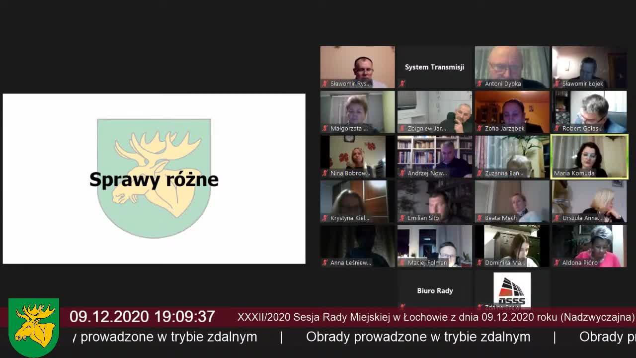 XXXII/2020 Nadzwyczajna Sesja Rady Miejskiej w Łochowie z dnia 09.12.2020 roku