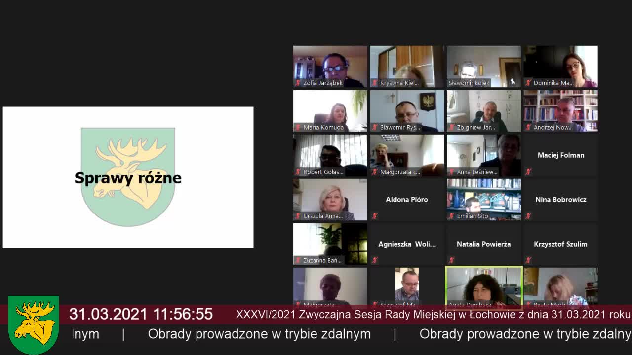 XXXVI/2021 Zwyczajna Sesja Rady Miejskiej w Łochowie z dnia 31.03.2021 roku