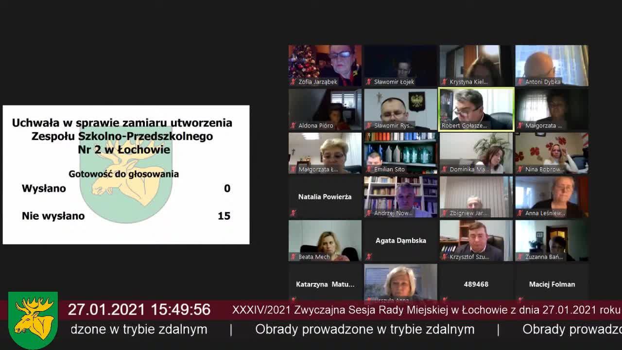 XXXIV/2021 Zwyczajna Sesja Rady Miejskiej w Łochowie z dnia 27.01.2021 roku
