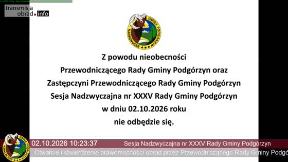 Sesja Nadzwyczajna nr XXXV Rady Gminy Podgórzyn