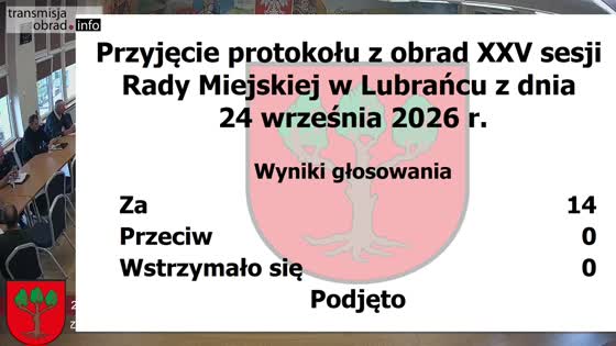 Obrady XXVI sesji Rady Miejskiej w Lubrańcu z dnia 29 października 2026 roku