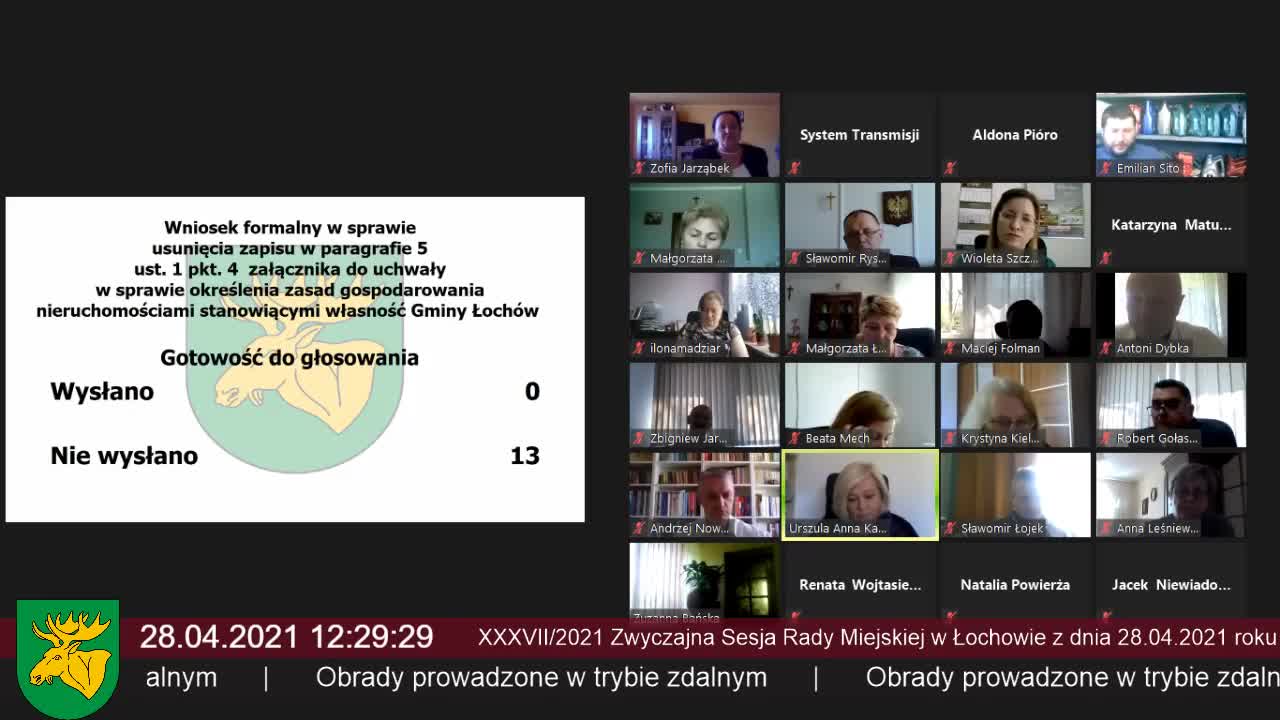 XXXVII/2021 Zwyczajna Sesja Rady Miejskiej w Łochowie z dnia 28.04.2021 roku
