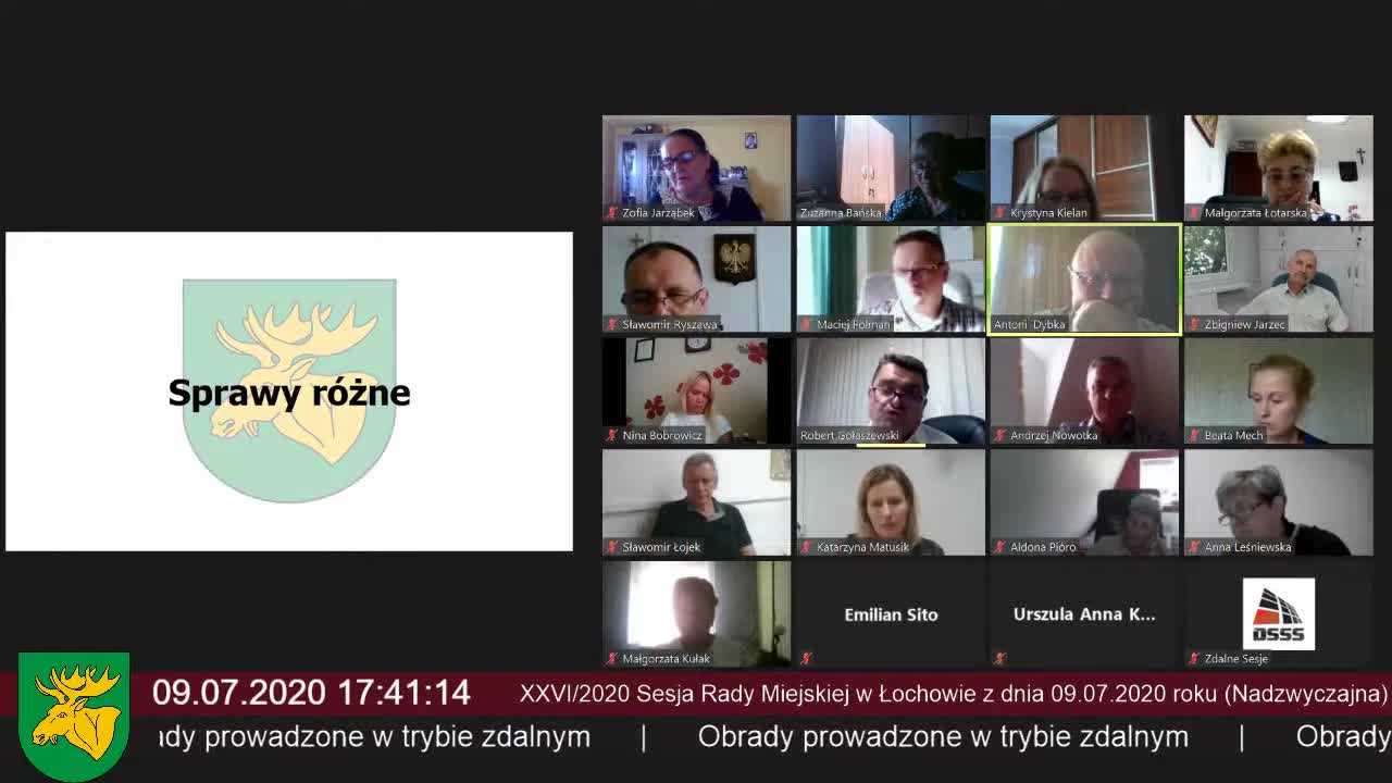 Sesja XXVI/2020 Rady Miejskiej w Łochowie (Nadzwyczajna)