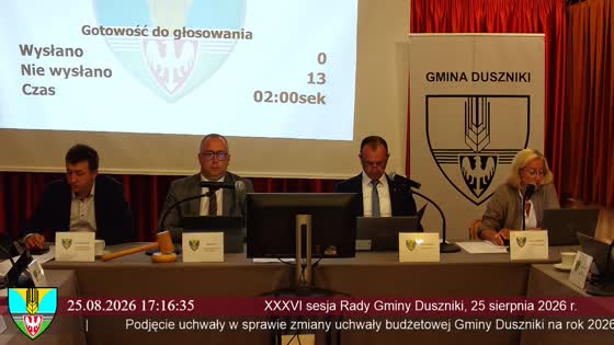 XXXVI sesja Rady Gminy Duszniki, 25 sierpnia 2026 r.