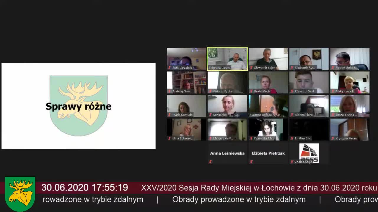 Sesja XXV/2020 Rady Miejskiej w Łochowie (Tryb zdalny)