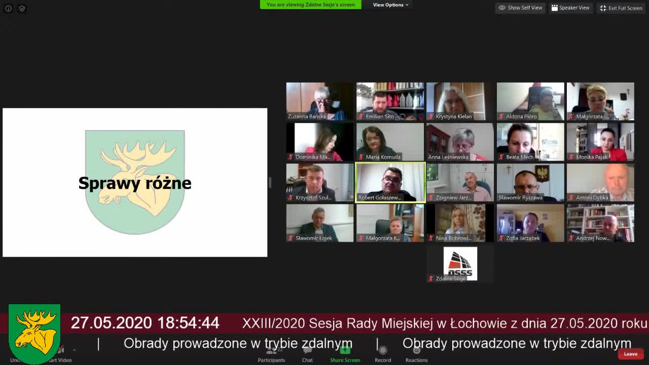 Sesja XXIII/2020 Rady Miejskiej w Łochowie (Tryb zdalny)