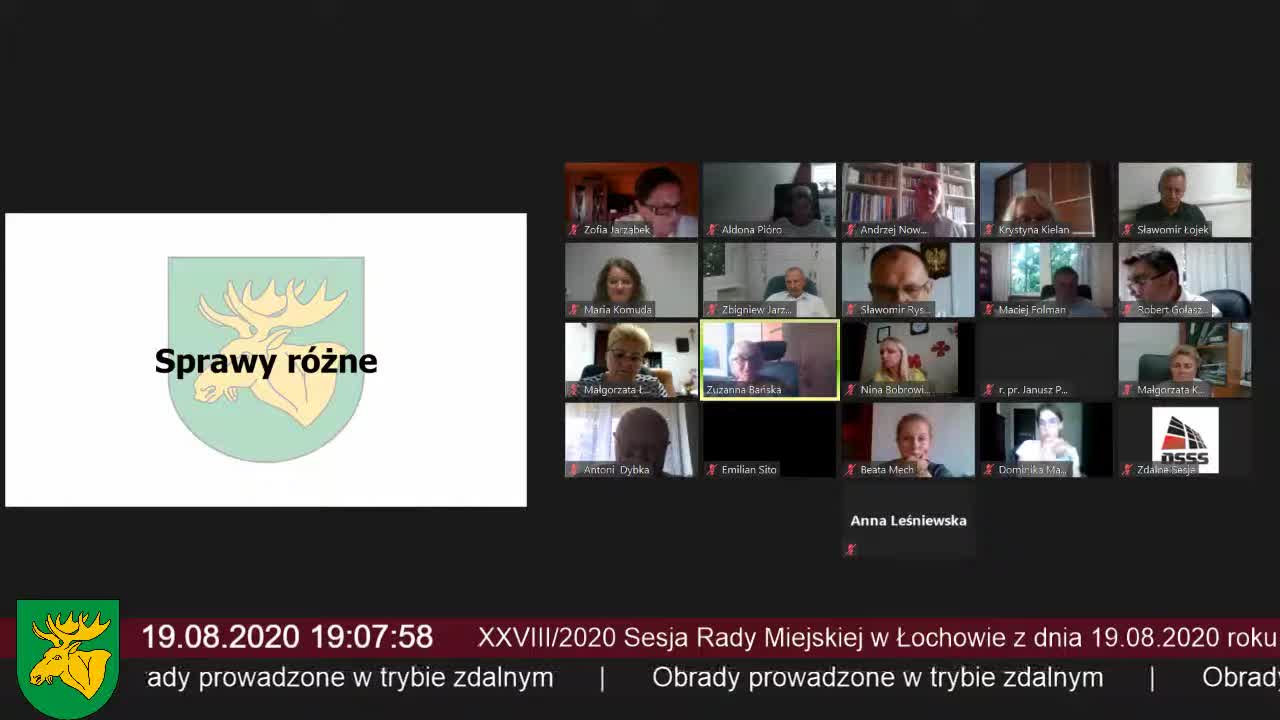 Sesja XXVIII/2020 Rady Miejskiej w Łochowie (Tryb zdalny)