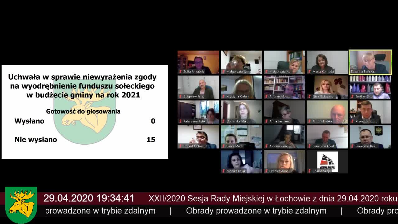 Sesja XXII/2020 Rady Miejskiej w Łochowie (Tryb zdalny)
